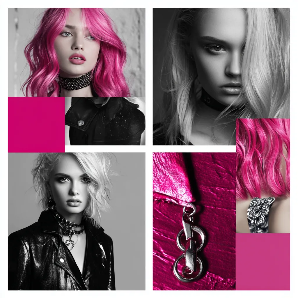 Collage of Ogle School student looks in pink, black and silver